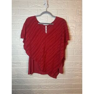 MJ Collection Women's Red Chiffon Layered Poncho Blouse XL Holiday Glam